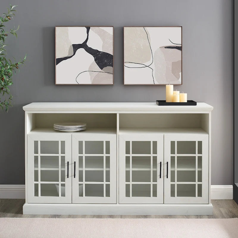58" White Traditional 4-Door Glass TV Stand Console