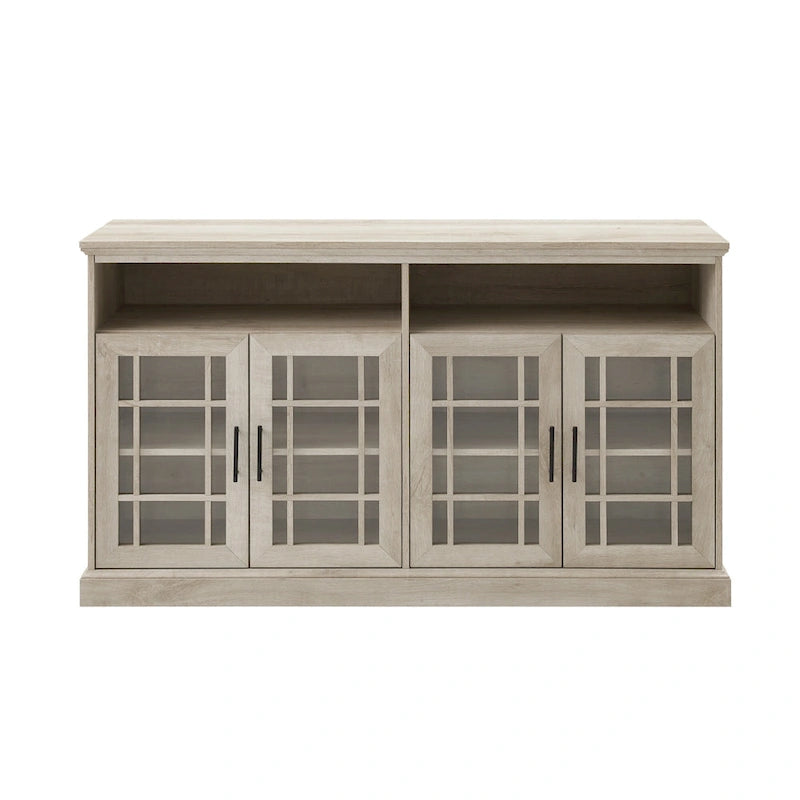58" White Traditional 4-Door Glass TV Stand Console