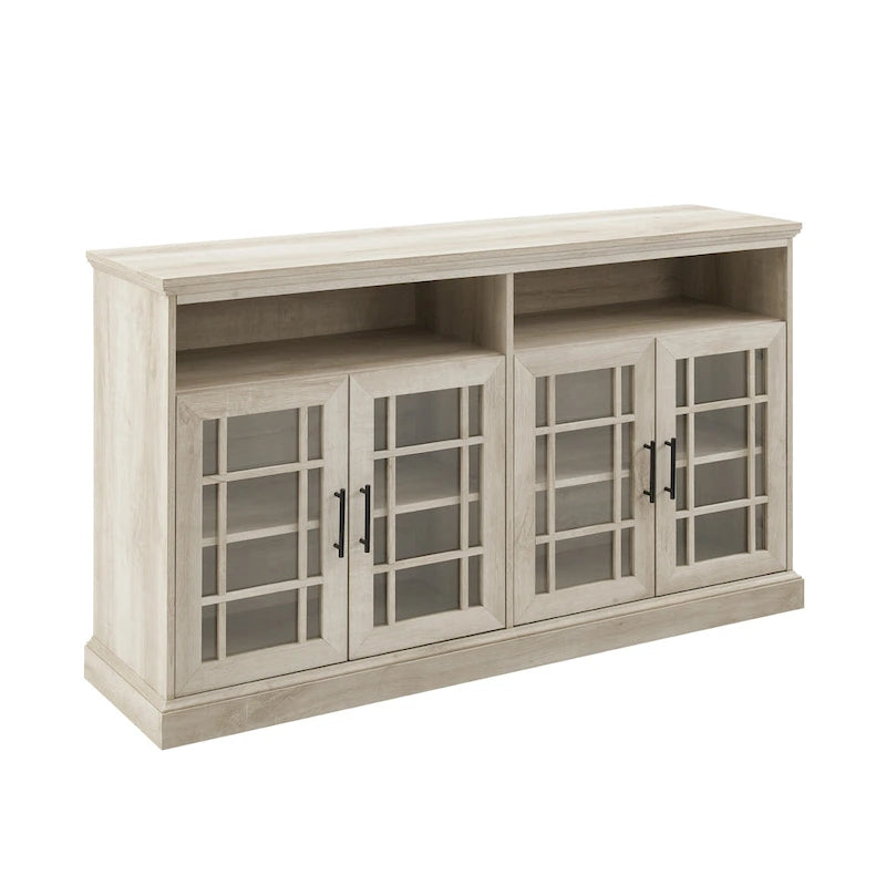 58" White Traditional 4-Door Glass TV Stand Console
