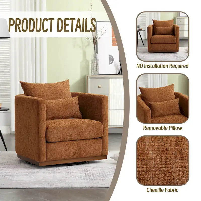 Swivel Barrel Chair, Comfy Round Accent Sofa Chair for Living Room, 360 Degree Swivel Barrel Club Chair
