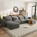 Gray U-Shaped Modular Corner Sofa with Ottomans - 4-6 Person