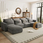 Gray U-Shaped Modular Corner Sofa with Ottomans - 4-6 Person