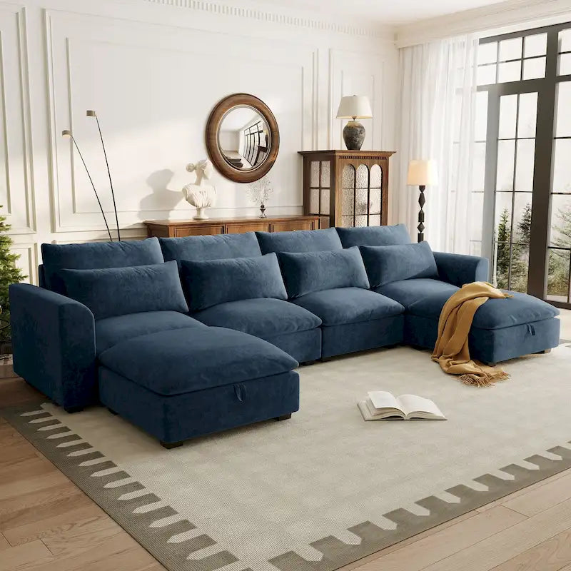 Gray U-Shaped Modular Corner Sofa with Ottomans - 4-6 Person