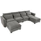 Gray U-Shaped Modular Corner Sofa with Ottomans - 4-6 Person