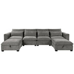 Gray U-Shaped Modular Corner Sofa with Ottomans - 4-6 Person