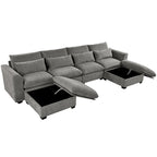 Gray U-Shaped Modular Corner Sofa with Ottomans - 4-6 Person