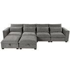 Gray U-Shaped Modular Corner Sofa with Ottomans - 4-6 Person