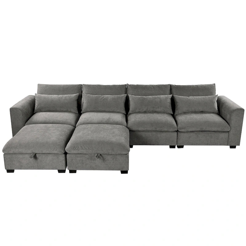 Gray U-Shaped Modular Corner Sofa with Ottomans - 4-6 Person