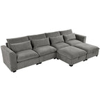 Gray U-Shaped Modular Corner Sofa with Ottomans - 4-6 Person