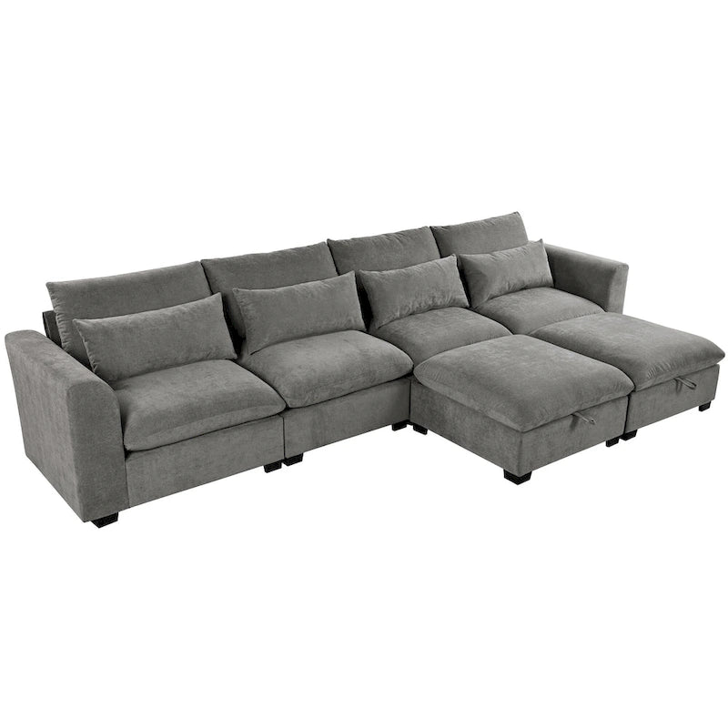 Gray U-Shaped Modular Corner Sofa with Ottomans - 4-6 Person