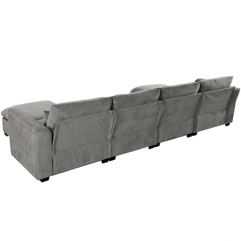 Gray U-Shaped Modular Corner Sofa with Ottomans - 4-6 Person