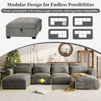 Gray U-Shaped Modular Corner Sofa with Ottomans - 4-6 Person