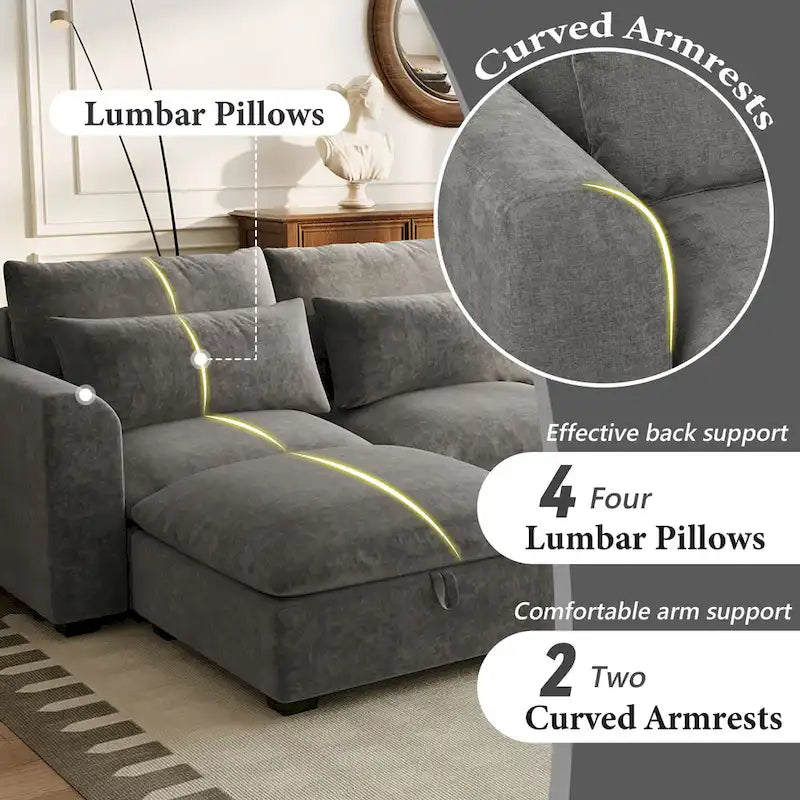 Gray U-Shaped Modular Corner Sofa with Ottomans - 4-6 Person