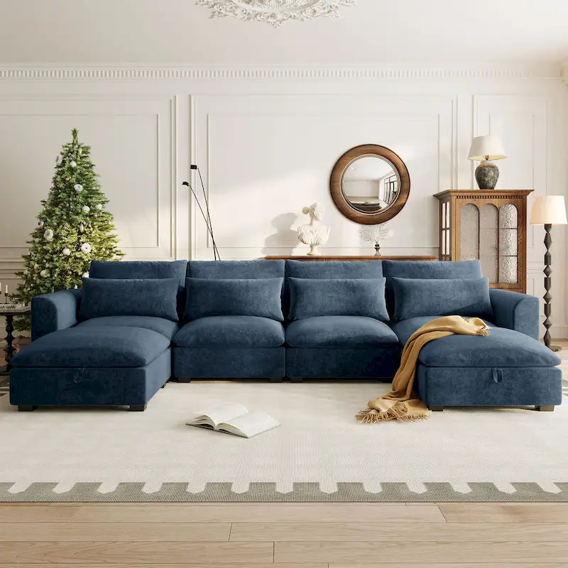 Gray U-Shaped Modular Corner Sofa with Ottomans - 4-6 Person