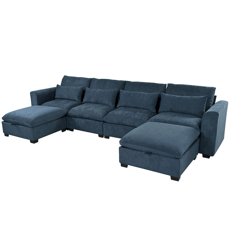 Gray U-Shaped Modular Corner Sofa with Ottomans - 4-6 Person