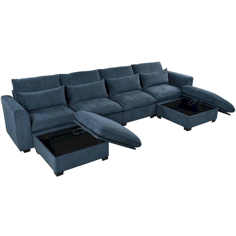 Gray U-Shaped Modular Corner Sofa with Ottomans - 4-6 Person