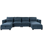 Gray U-Shaped Modular Corner Sofa with Ottomans - 4-6 Person
