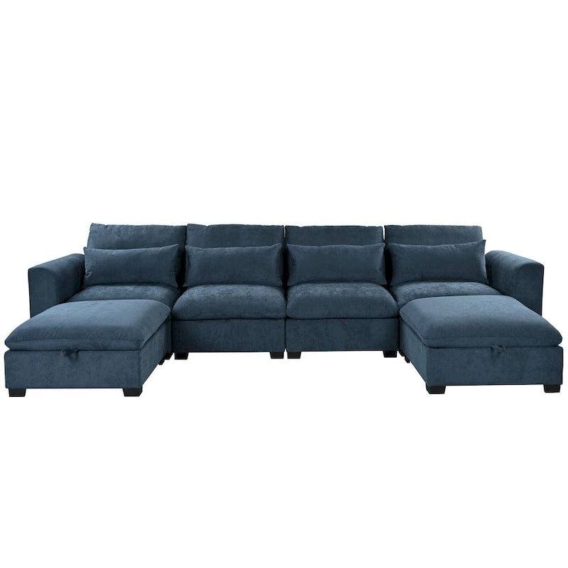Gray U-Shaped Modular Corner Sofa with Ottomans - 4-6 Person