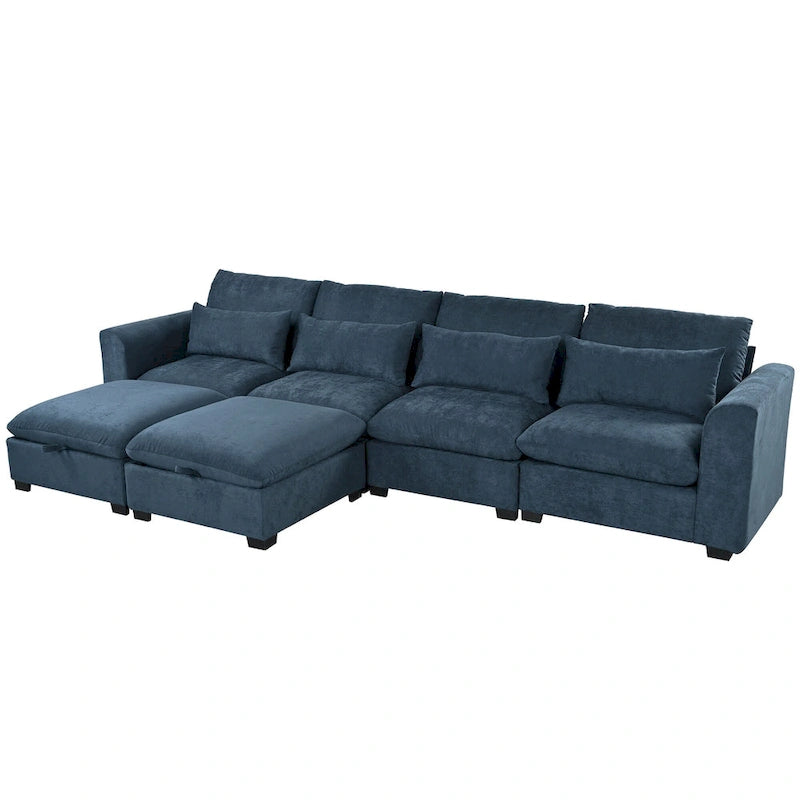 Gray U-Shaped Modular Corner Sofa with Ottomans - 4-6 Person