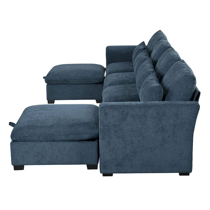 Gray U-Shaped Modular Corner Sofa with Ottomans - 4-6 Person