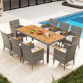 9-Piece Patio Dining Set - Mix Gray Rattan - Seats 8