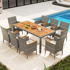 9-Piece Patio Dining Set - Mix Gray Rattan - Seats 8