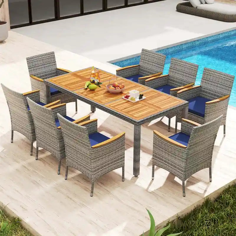 9-Piece Patio Dining Set - Mix Gray Rattan - Seats 8