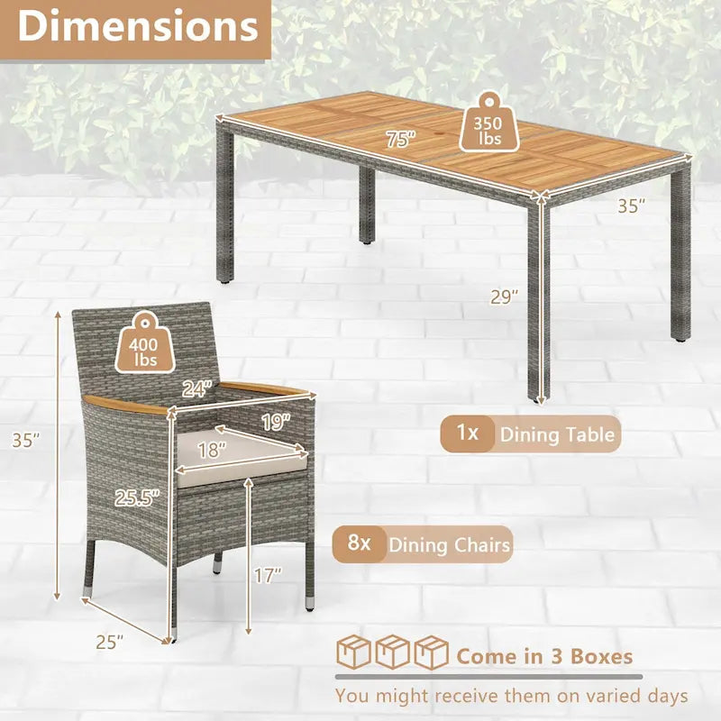 9-Piece Patio Dining Set - Mix Gray Rattan - Seats 8
