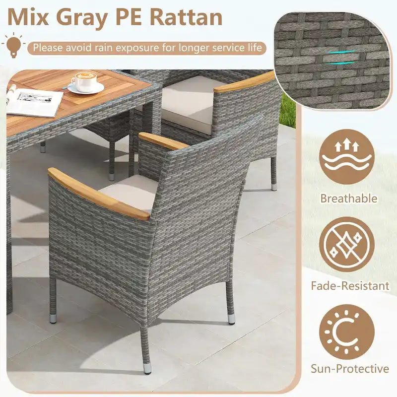 9-Piece Patio Dining Set - Mix Gray Rattan - Seats 8