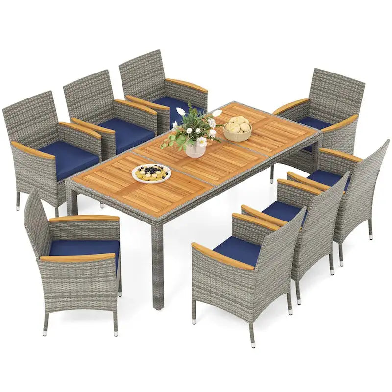 9-Piece Patio Dining Set - Mix Gray Rattan - Seats 8