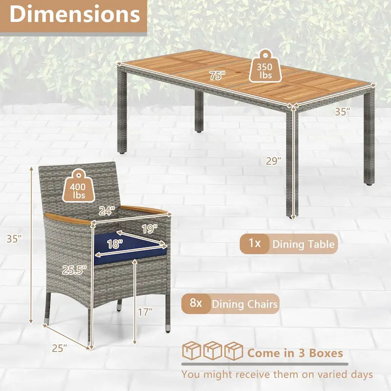 9-Piece Patio Dining Set - Mix Gray Rattan - Seats 8