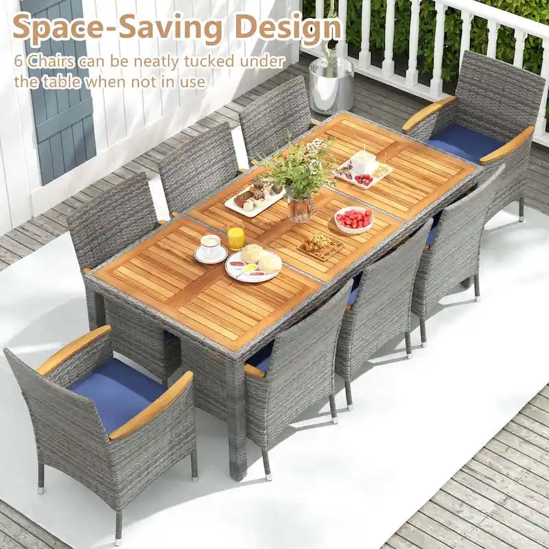 9-Piece Patio Dining Set - Mix Gray Rattan - Seats 8