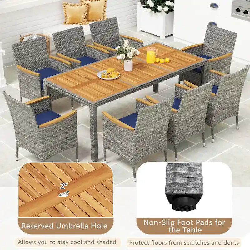 9-Piece Patio Dining Set - Mix Gray Rattan - Seats 8