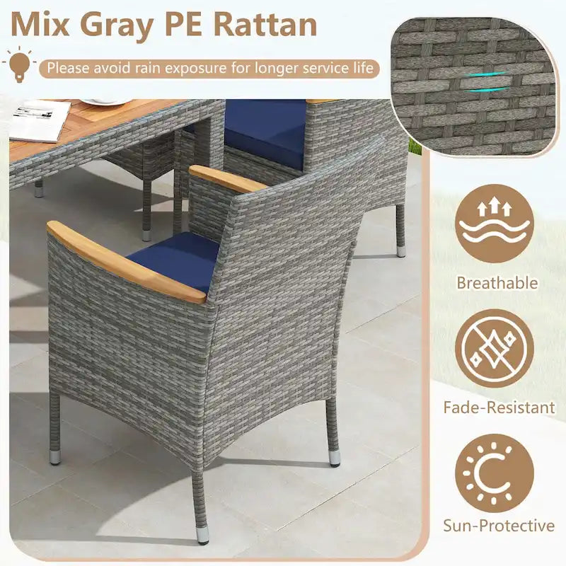 9-Piece Patio Dining Set - Mix Gray Rattan - Seats 8