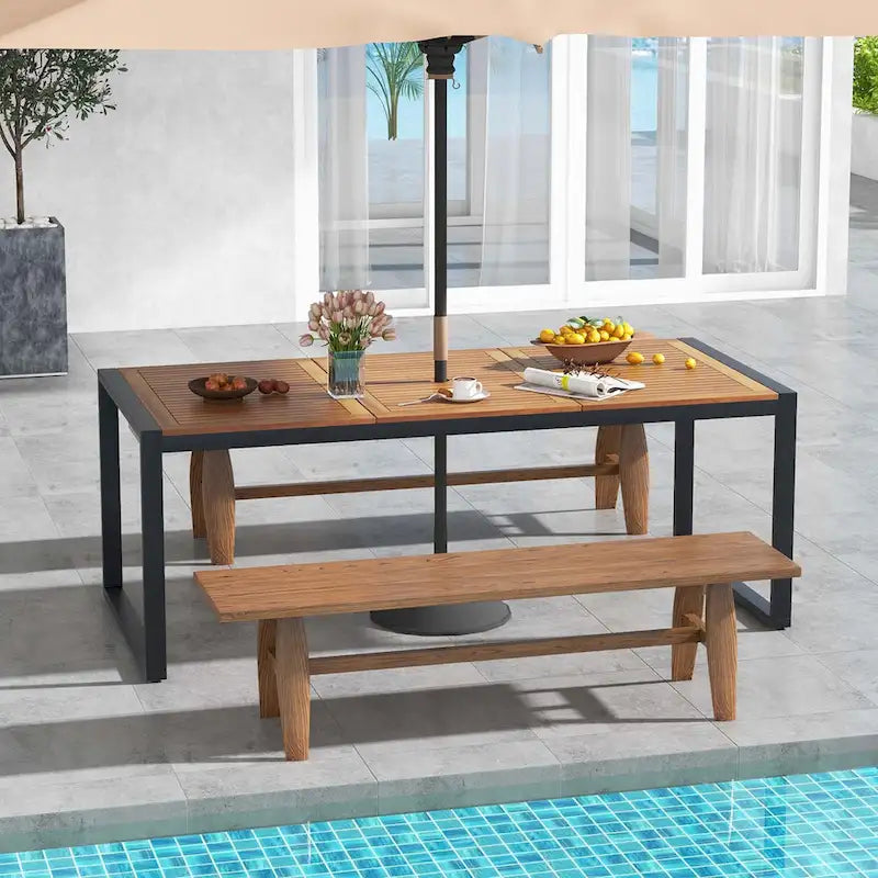 79 Acacia Wood 8-Person Patio Table with 1.9 Umbrella Hole
