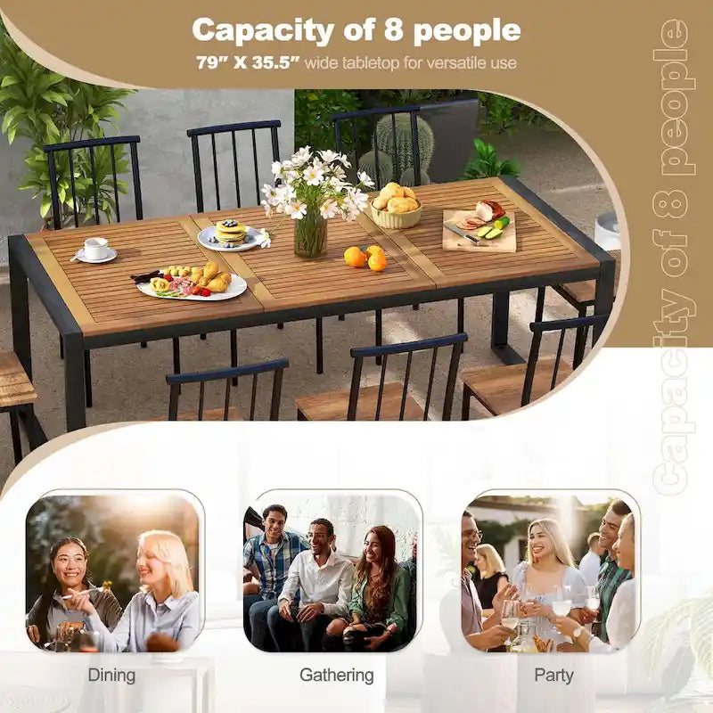 79 Acacia Wood 8-Person Patio Table with 1.9 Umbrella Hole