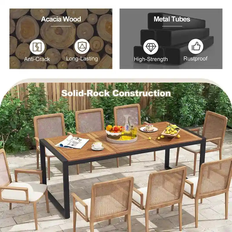 79 Acacia Wood 8-Person Patio Table with 1.9 Umbrella Hole