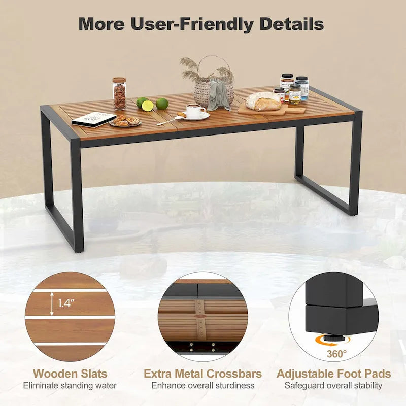 79 Acacia Wood 8-Person Patio Table with 1.9 Umbrella Hole