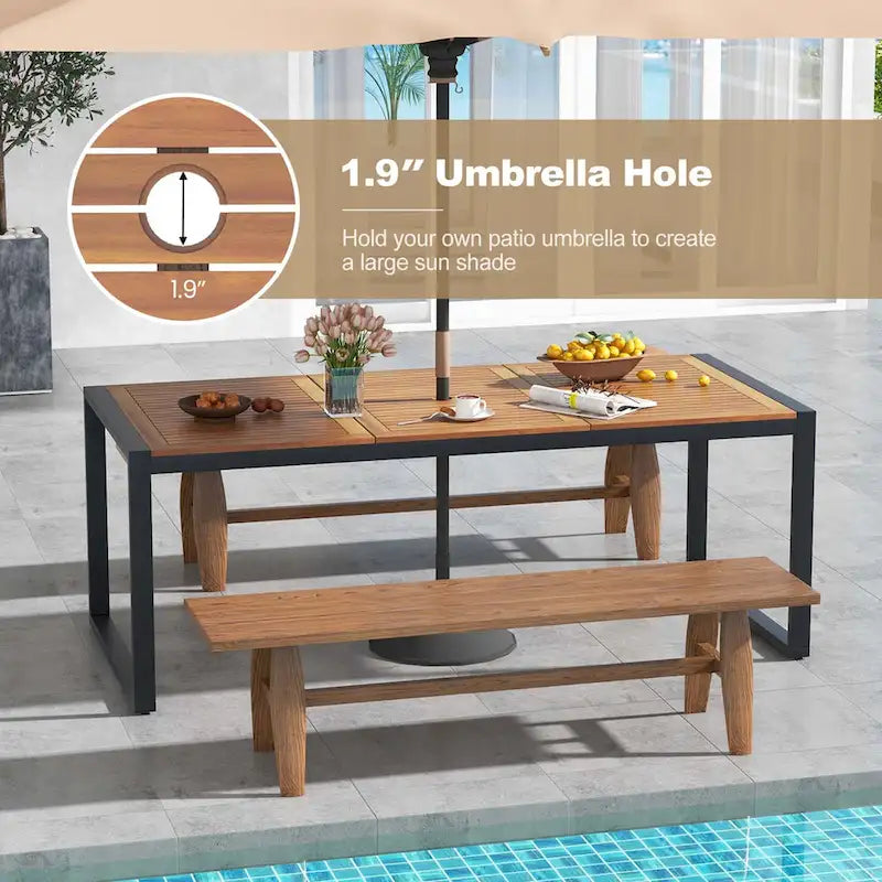 79 Acacia Wood 8-Person Patio Table with 1.9 Umbrella Hole