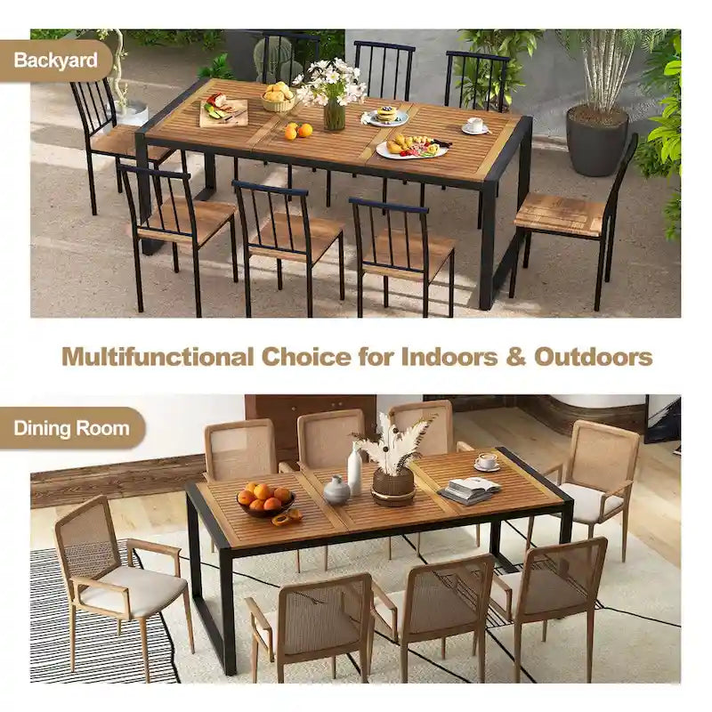 79 Acacia Wood 8-Person Patio Table with 1.9 Umbrella Hole