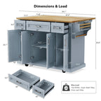 53 Kitchen Island With Drop Leaf, Kitchen Island On Wheels with Storage, Rolling Kitchen Table, Mobile Kitchen Cart
