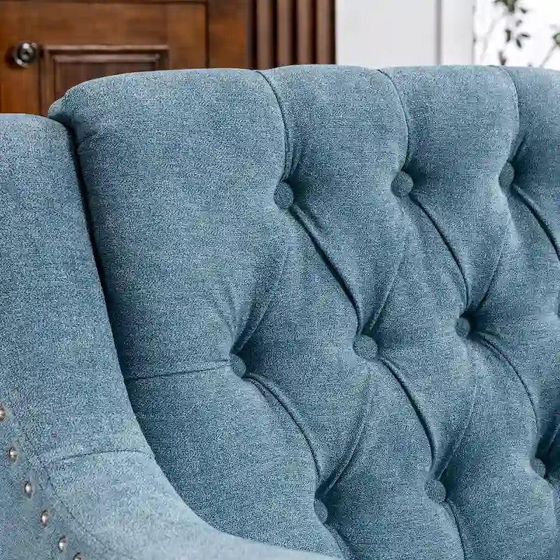 Linen Upholstered Accent Chair with Solid Wood Legs,Mid-Century Modern Single Lounge Sofa Chair for Living Room and Bedroom