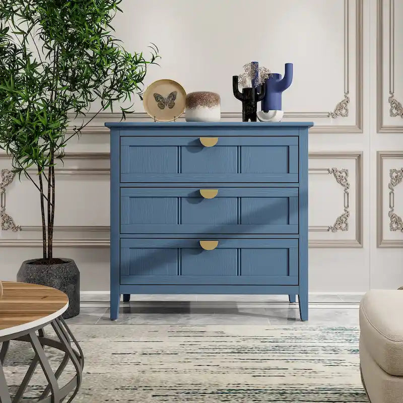 American Style 3-Drawer Vertical Chest Cabinet with Golden Handle for bedroom, living room