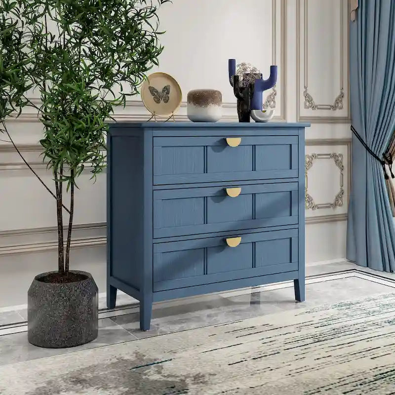 American Style 3-Drawer Vertical Chest Cabinet with Golden Handle for bedroom, living room