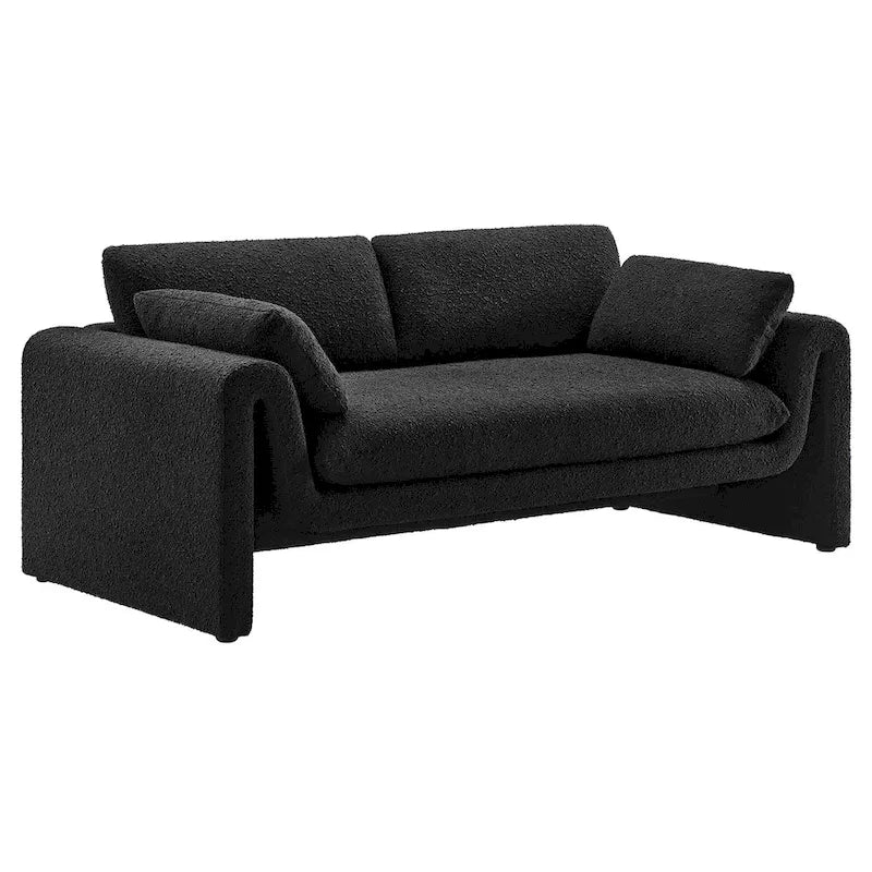 Beige Boucle Curved Sofa - 3 Seater