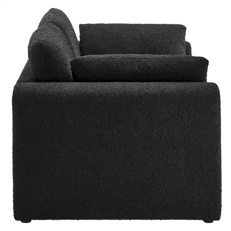 Beige Boucle Curved Sofa - 3 Seater
