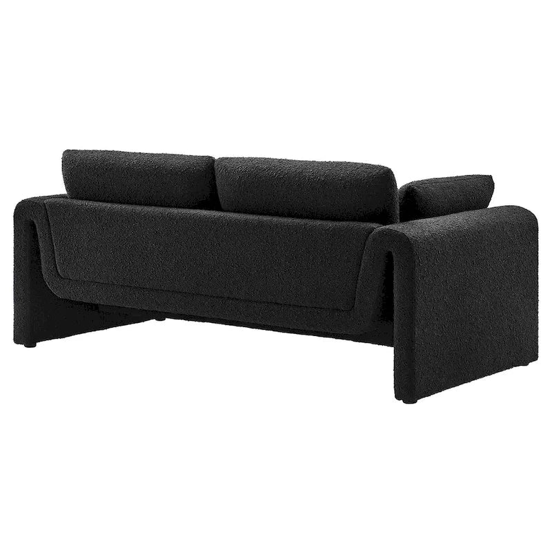 Beige Boucle Curved Sofa - 3 Seater