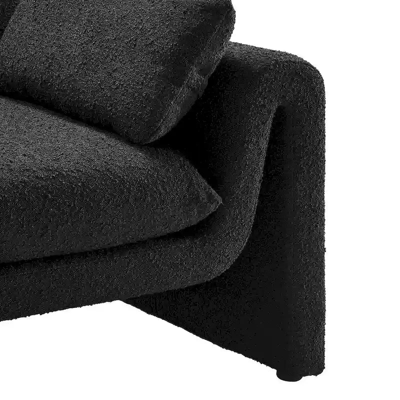 Beige Boucle Curved Sofa - 3 Seater