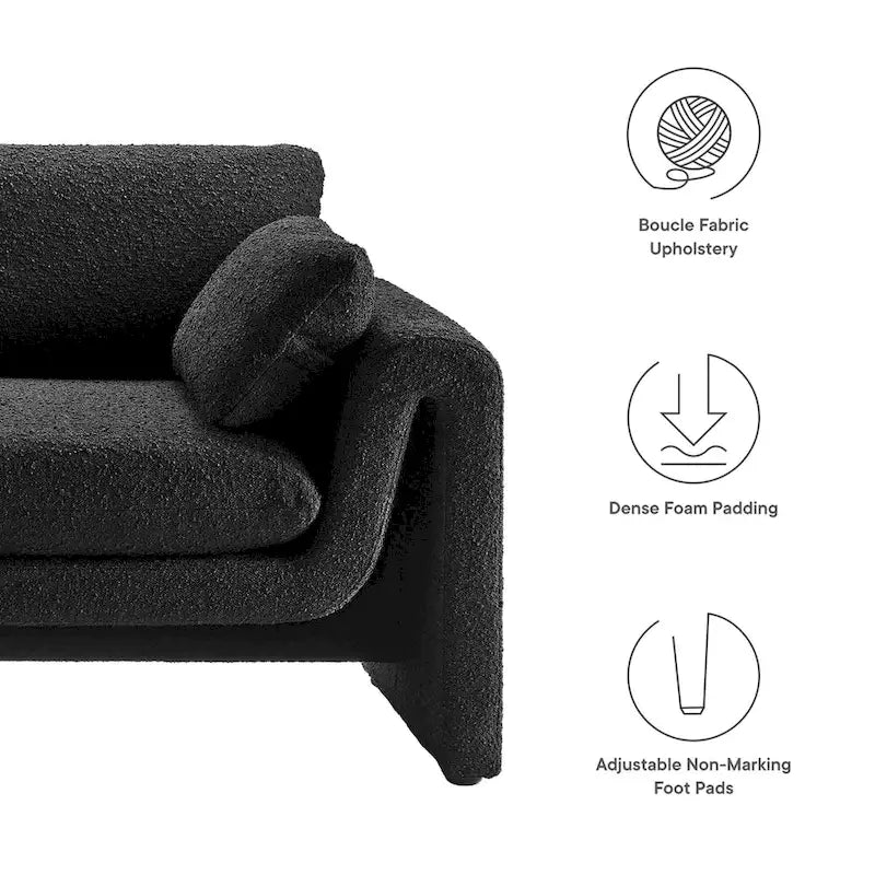 Beige Boucle Curved Sofa - 3 Seater