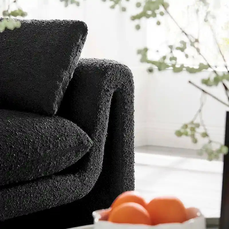 Beige Boucle Curved Sofa - 3 Seater